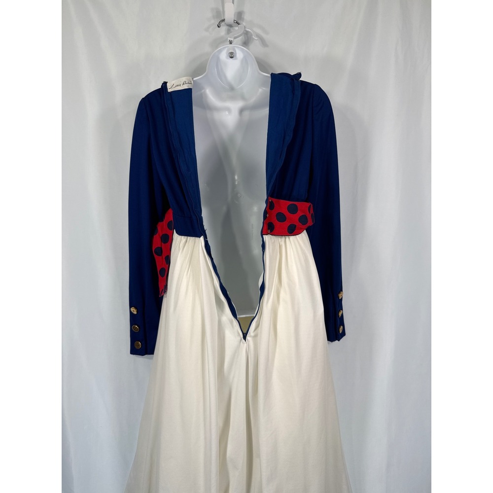 Lillie Rubin Vintage 60s 70s Hostess Maxi Dress Blue White Red Empire Waist XS - Picture 9 of 10